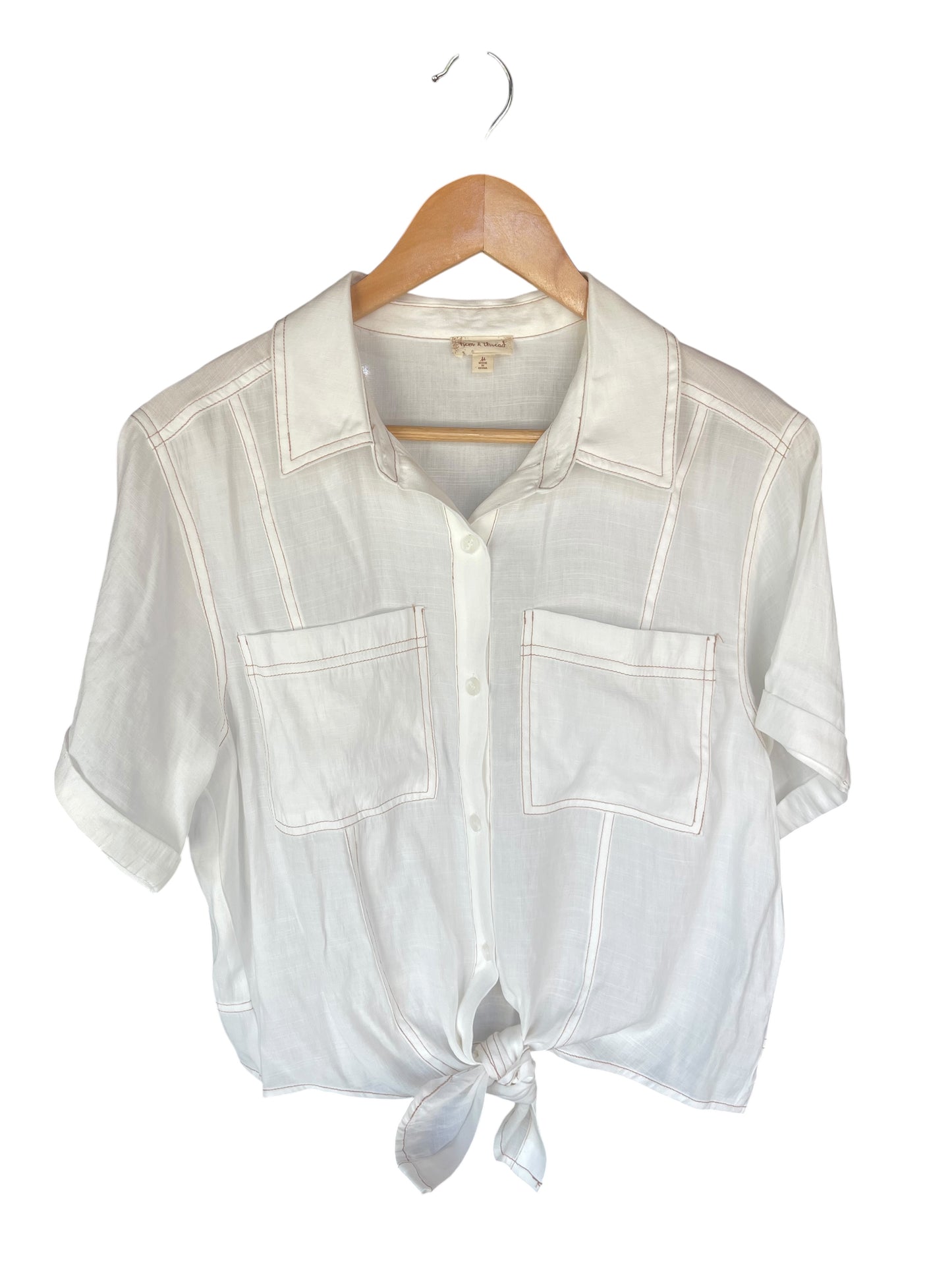 Women’s (M) Hem & Thread White Linen Top