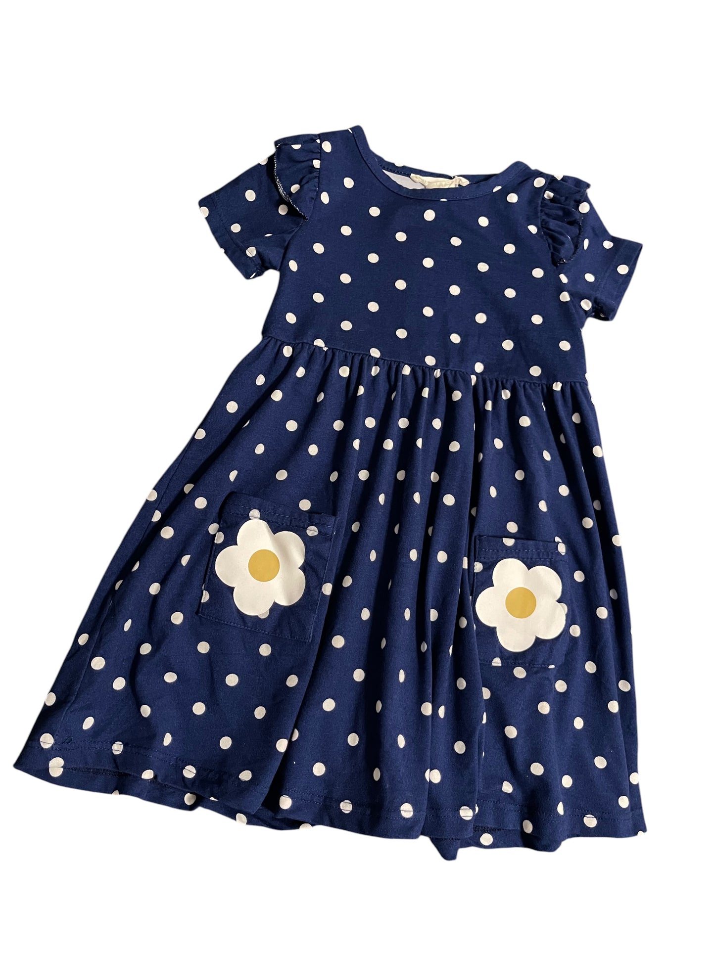 (2T) Toddler Girl Navy & White Polka Dot Dress