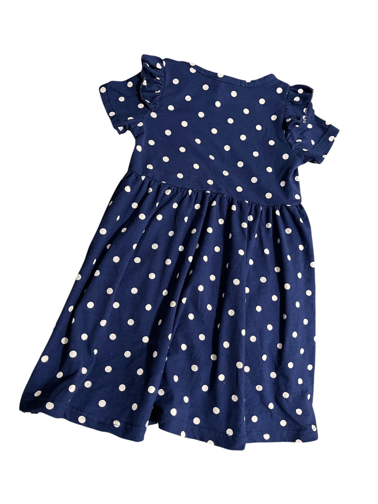 (2T) Toddler Girl Navy & White Polka Dot Dress