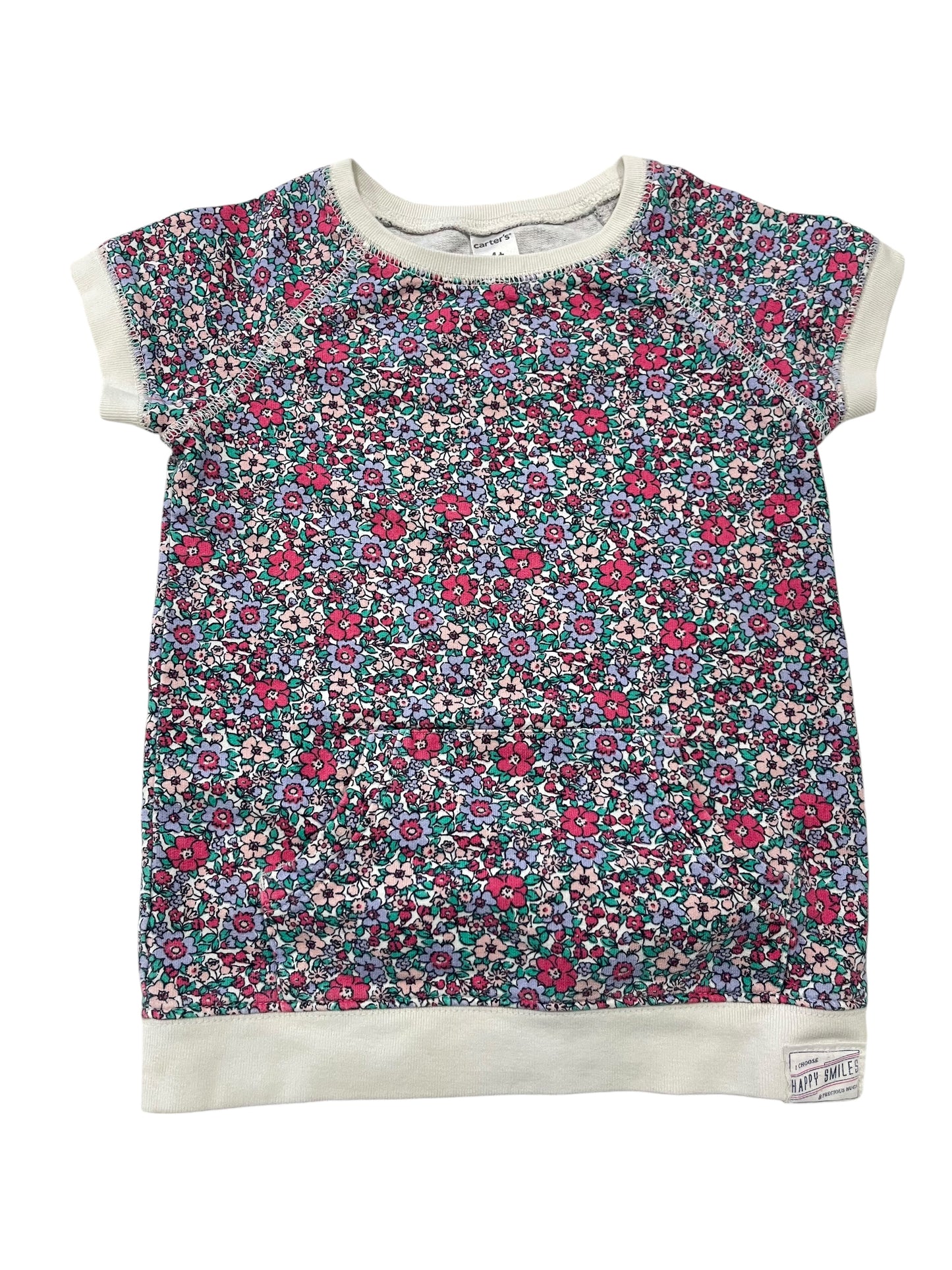 (4T) Toddler Girl Summer Floral Short Sleeve Top