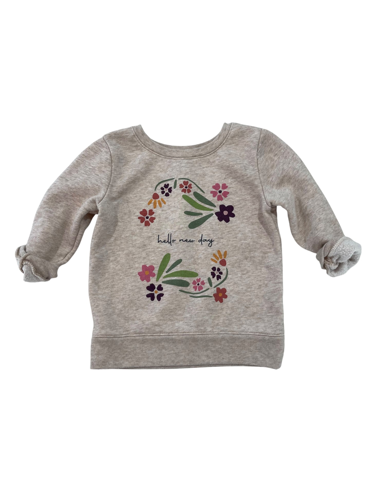 (2T) Toddler Girl Crewneck Sweatshirt ~ hello new day