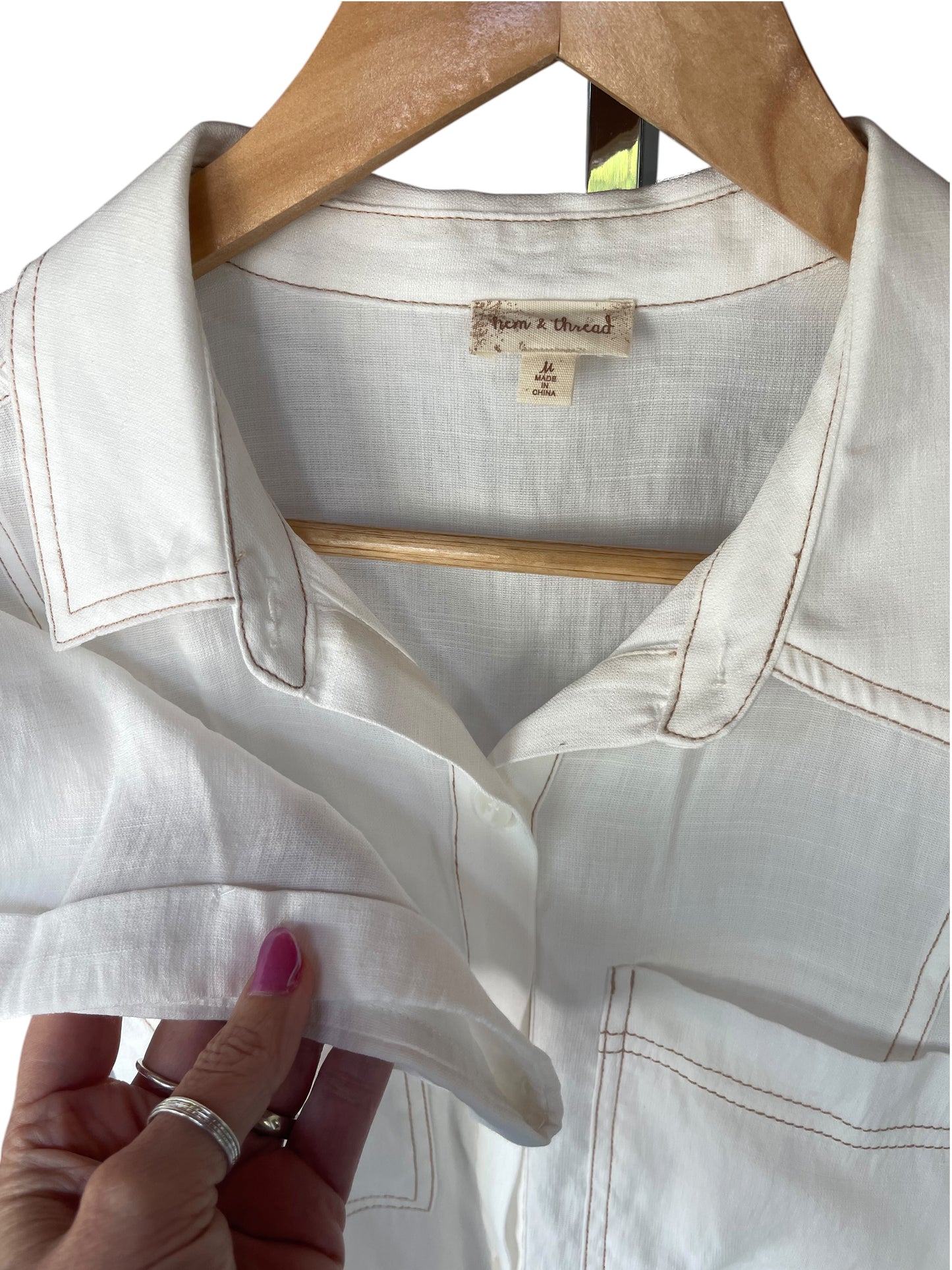 Women’s (M) Hem & Thread White Linen Top