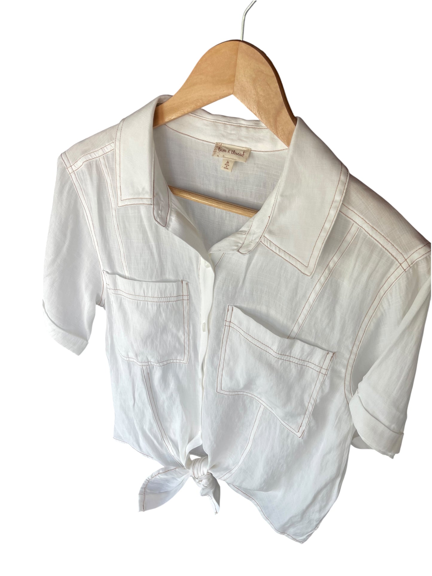 Women’s (M) Hem & Thread White Linen Top