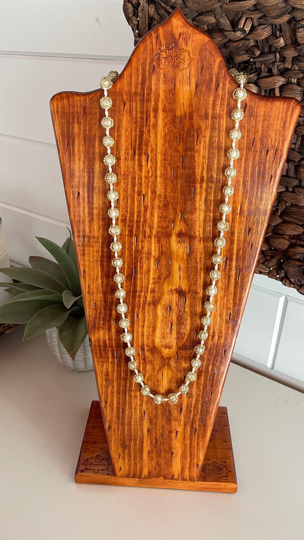 18” Vintage Necklace [Gold Beads & Pearls] (sku 0067)